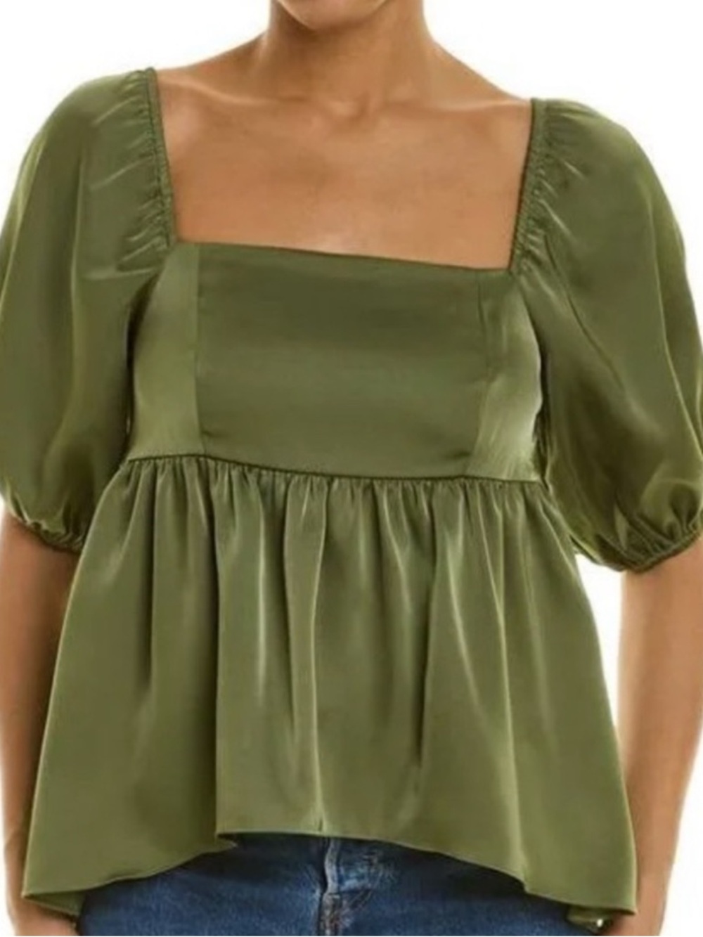 Sachin + Babi Olive Square-Neck Puff-Sleeve Top
